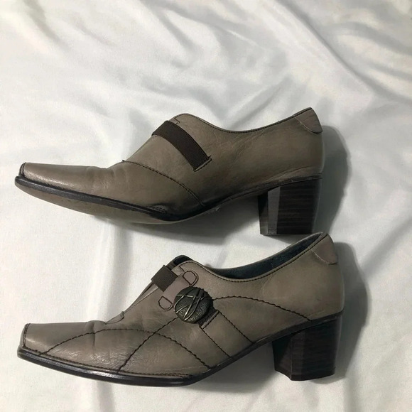 Hispanitas Leather Heels Worn Look Tan Brown Buckle size  37 (US 6-6.5) - Picture 3 of 14